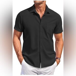 NWT Van Heusen Black Short Sleeve Button Bown Shirt 16 1/2